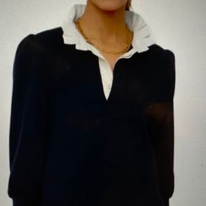 Tuckernuck Navy Charlotte Ruffle Collar Terry Top Size S.- Pomander Place
